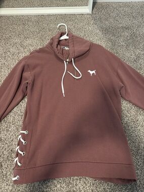 Victoria's Secret Mauve Lace-Up Pullover Hoodie with White Dog Logo